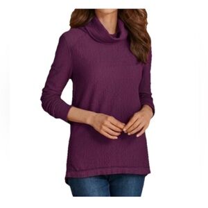 Soft Surroundings textured Chelsea Cowl Neck Sweater w/ Back Button Detail Sz L